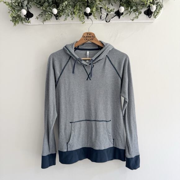 Kuhl Sweaters - Kuhl Stria Womens Medium UPF 50+ Pullover Hoodie blue Striped Pocket CP